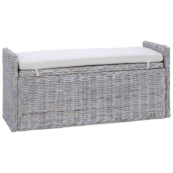 vidaXL Sitzbank mit Stauraum Wei&szlig; gewaschen 110 x 40 x 50 cm Rattan