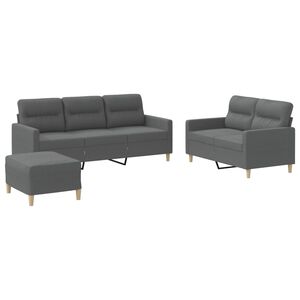 vidaXL 3-tlg. Sofagarnitur mit Kissen Dunkelgrau Stoff