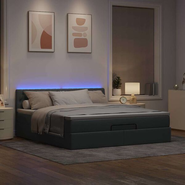 vidaXL Ottoman-Bett mit Matratze & LEDs Hellgrau 160x200 cm Stoff