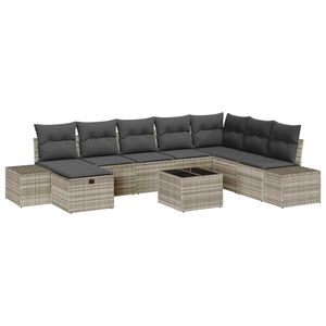 vidaXL Garten-Sofa-Set mit Kissen 9 pcs Hellgrau Poly Rattan