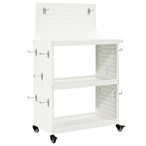 vidaXL Werkzeugwagen Mit Rad Wei&szlig; 65 x 35 x 111 cm Kaltgewalzter Stahl