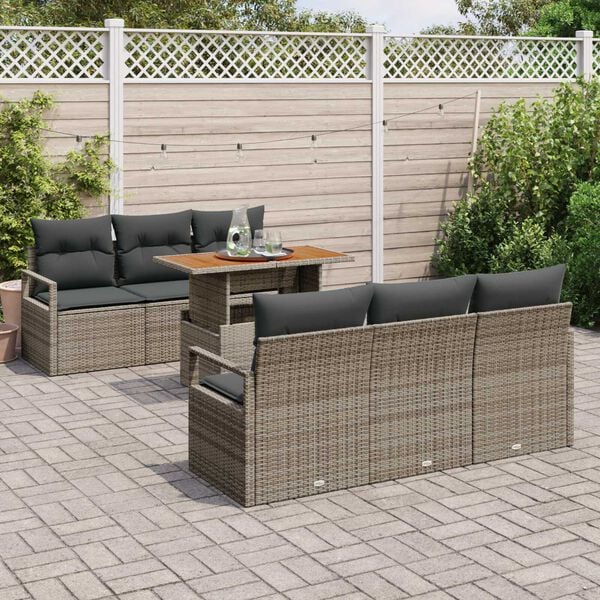 vidaXL Garten-Sofa-Set mit Kissen 7 pcs Grau