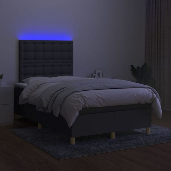 vidaXL Boxspringbett mit Matratze & LED Dunkelgrau 120x200 cm Stoff