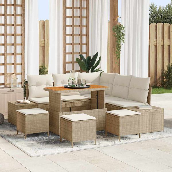 vidaXL Gartensofa-set mit Kissen 9 pcs Beige Poly-Rattan