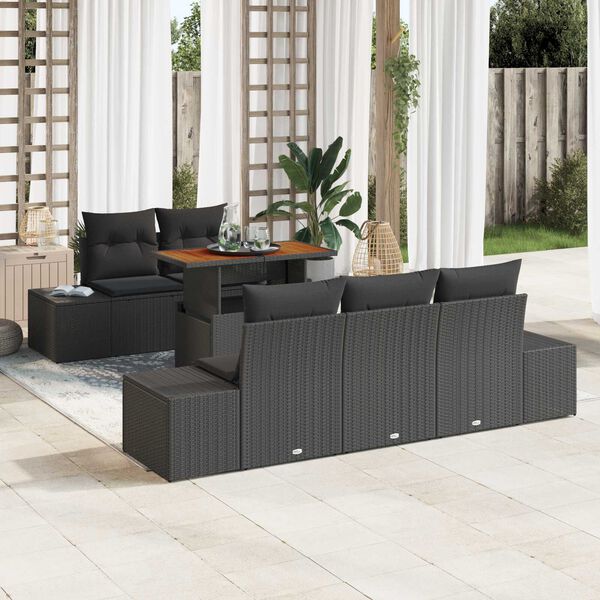 vidaXL Garten Essgruppe mit Kissen mit Kissen 6 pcs Schwarz und Braun