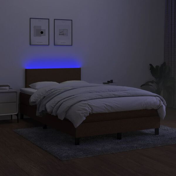 vidaXL Boxspringbett mit Matratze & LED Dunkelbraun 120x190 cm Stoff