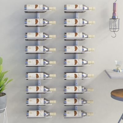 vidaXL Wand-Weinregal für 9 Flaschen 2 Stk. Weiß Eisen