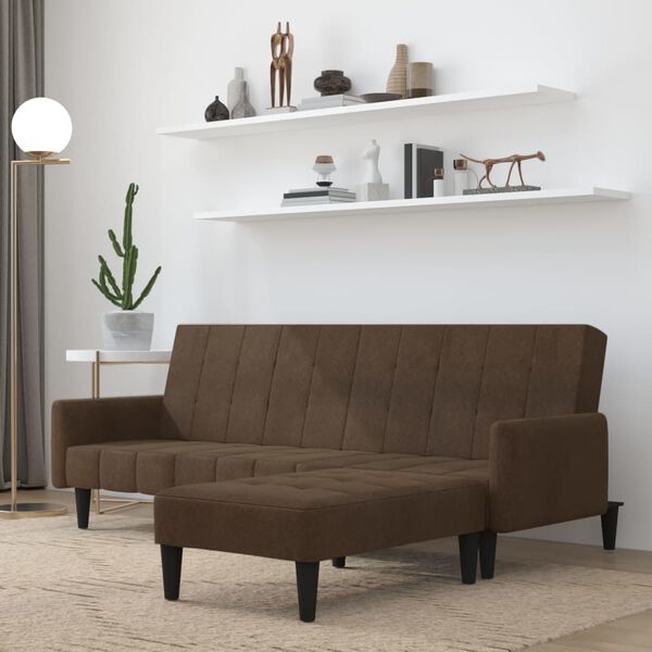 vidaXL Schlafsofa 2-Sitzer mit Hocker Braun Mikrofasergewebe