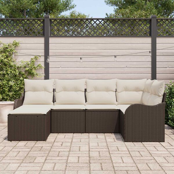 vidaXL Garten-Sofa-Set mit Kissen 6 pcs Braun und Weiß Poly Rattan