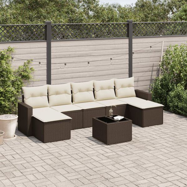 vidaXL 8-tlg. Garten-Sofagarnitur mit Kissen Braun Poly Rattan