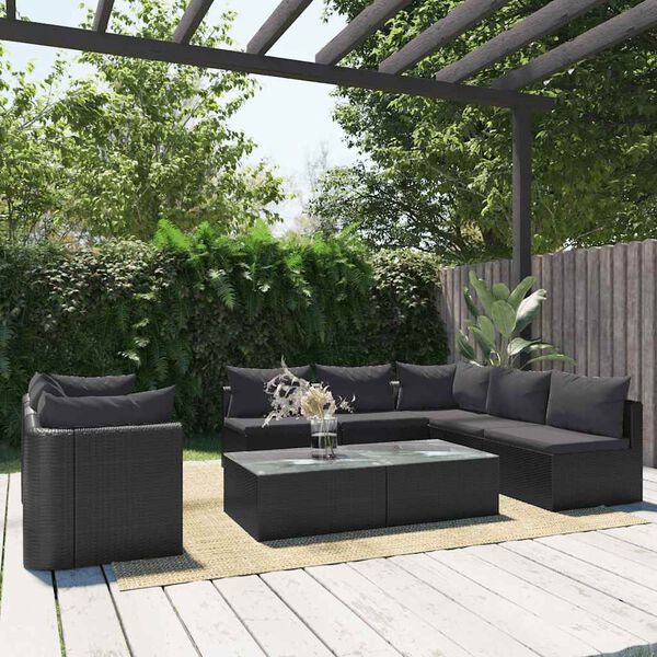 vidaXL 9-tlg. Garten-Lounge-Set mit Auflagen Poly Rattan Schwarz