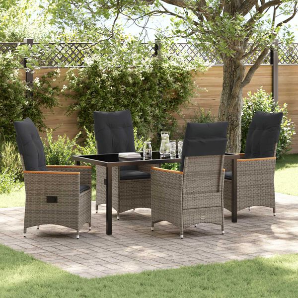 vidaXL Garten Essgruppe mit Kissen 5 pcs Grau Poly-Rattan