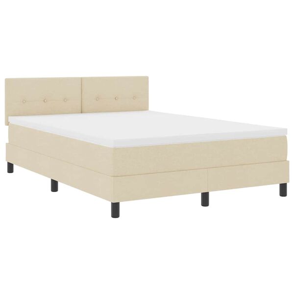vidaXL Boxspringbett mit Matratze mit LED Creme 140 x 190 cm Stoff
