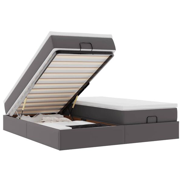 vidaXL Ottoman-Bett mit Matratzen Grau 160x200 cm Kunstleder