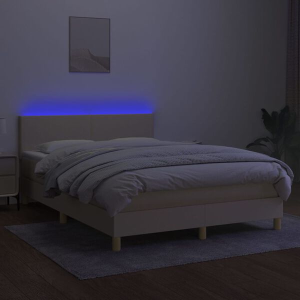 vidaXL Boxspringbett mit Matratze & LED Creme 140x190 cm Stoff