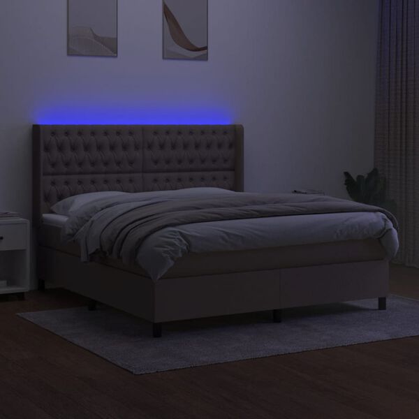 vidaXL Boxspringbett mit Matratze & LED Taupe 180x200 cm Stoff