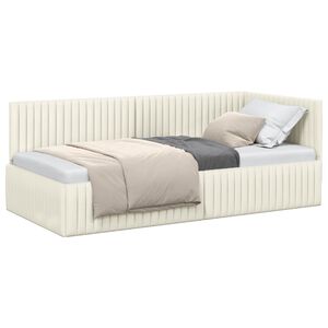 vidaXL Eckbettgestell mit Kopfteil Creme 90 cm x 190 cm Samt