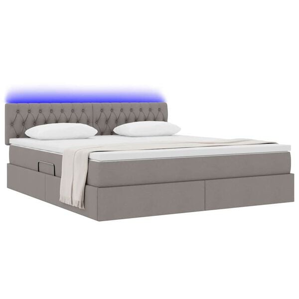 vidaXL Bett mit Stauraum und LED mit Matratze Taupe 160 x 200 cm Stoff