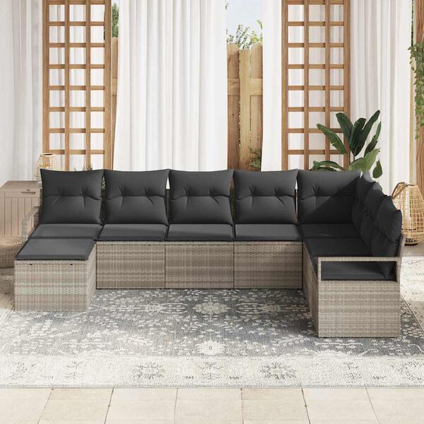 vidaXL Sofa Set mit Kissen 8 pcs Hellgrau Poly Rattan