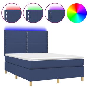 vidaXL Boxspringbett mit Matratze & LED Blau 140x190 cm Stoff