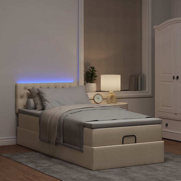 vidaXL Ottoman-Bett mit Matratze & LEDs Creme 90x190 cm Stoff