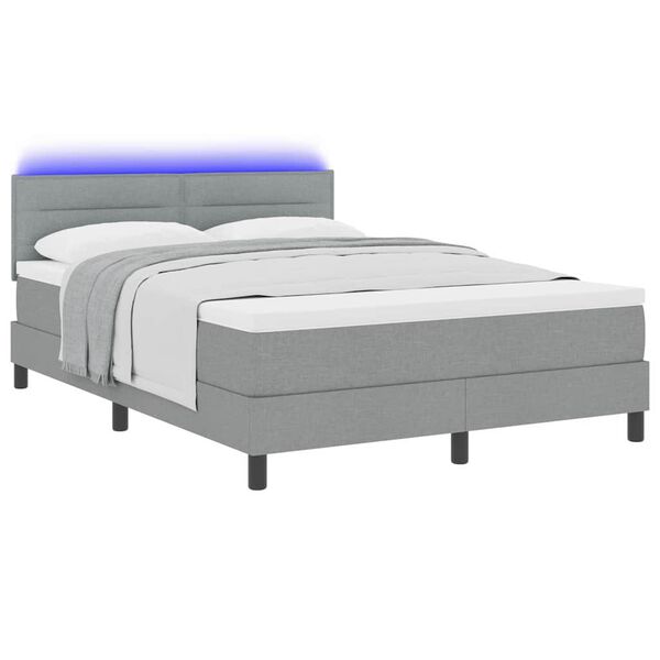 vidaXL Boxspringbett mit Matratze mit LED Hellgrau 140 x 200 cm Stoff