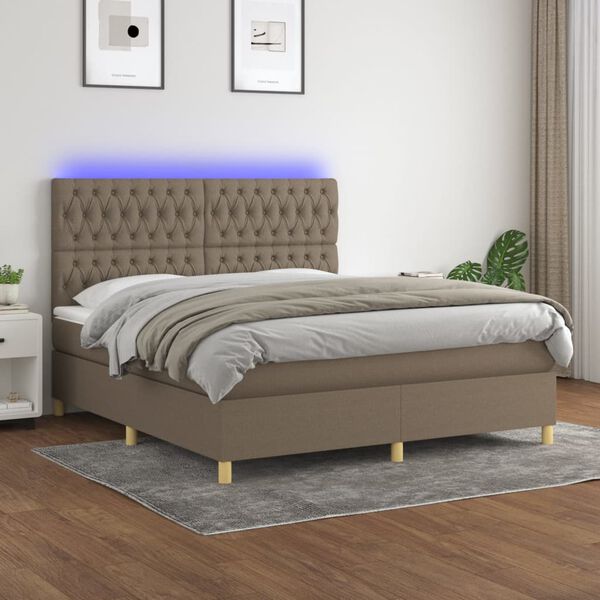 vidaXL Boxspringbett mit Matratze & LED Taupe 160x200 cm Stoff