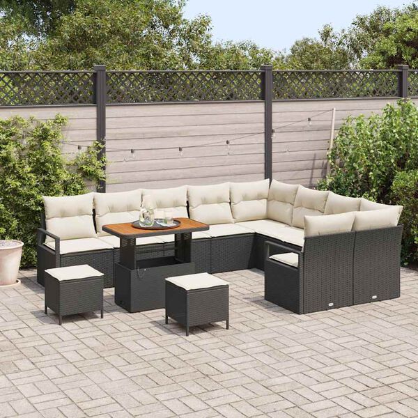 vidaXL Garten-Sofa-Set mit Kissen 12 pcs Schwarz Poly Rattan