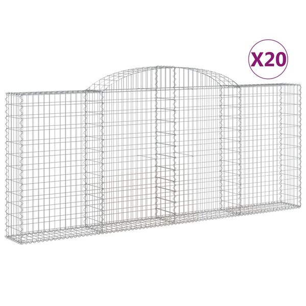 vidaXL Gabionen mit Hochbogen 20 Stk 300x30x120/140cm Verzinktes Eisen