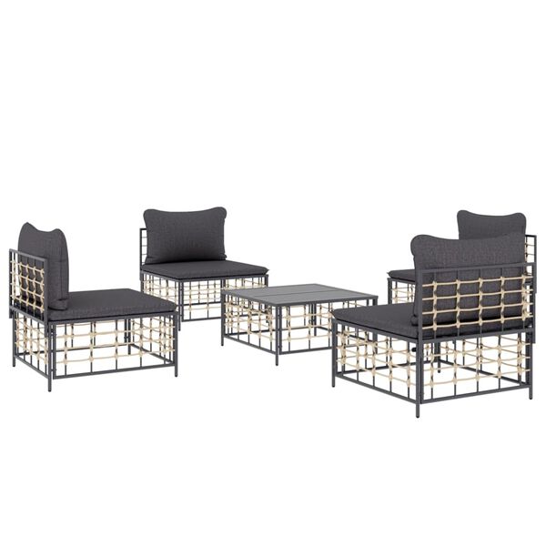 vidaXL 5-tlg. Garten-Lounge-Set mit Kissen Anthrazit Poly Rattan