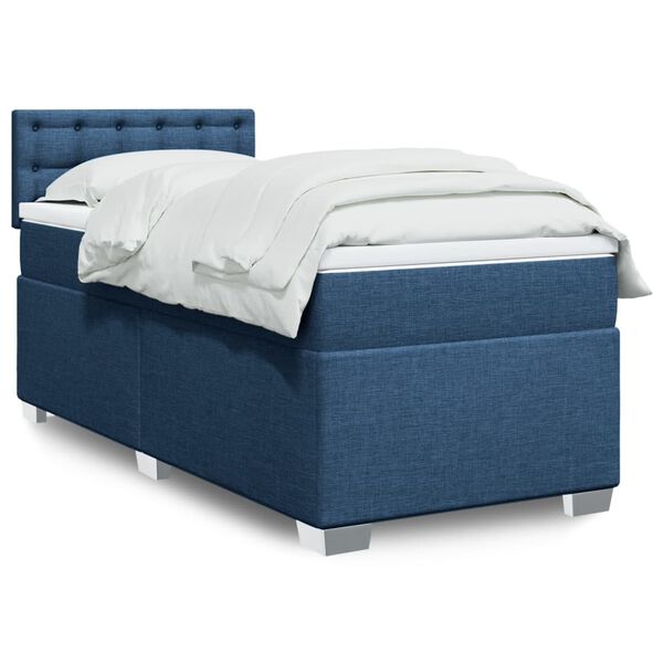 vidaXL Boxspringbett mit Matratze Blau 100x200 cm Stoff