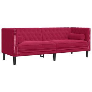 vidaXL Chesterfield-Sofa mit Nackenrollen 3-Sitzer Weinrot Samt