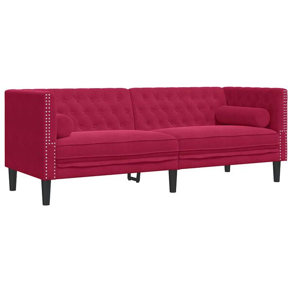 vidaXL Chesterfield-Sofa mit Nackenrollen 3-Sitzer Weinrot Samt