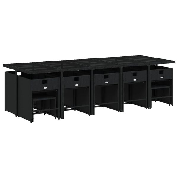 vidaXL 15-tlg. Garten-Essgruppe mit Kissen Schwarz Poly Rattan