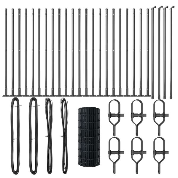 vidaXL Zaun mit Pfosten Grau 0,6 x 50 m Stahl und PVC