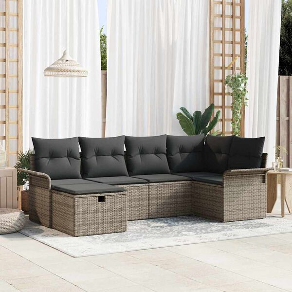 vidaXL Gartensofa-set mit Kissen mit Speicher 6 pcs Grau Poly-Rattan