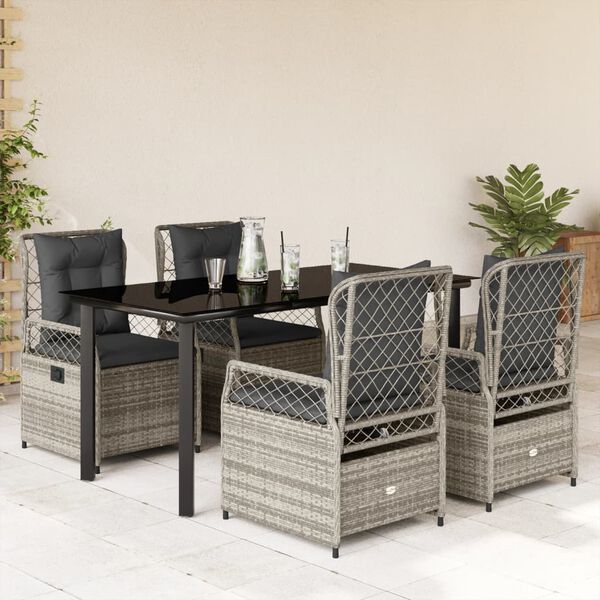 vidaXL 5-tlg. Garten-Essgruppe mit Kissen Grau Poly Rattan