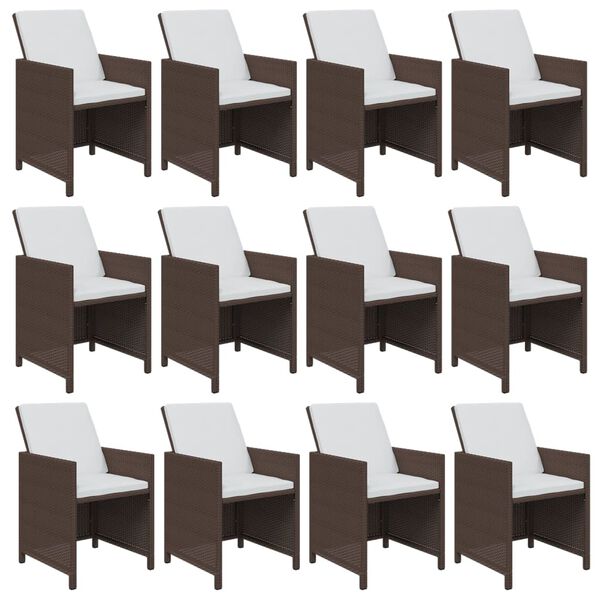 vidaXL 13-tlg. Garten-Essgruppe mit Kissen Poly Rattan Braun