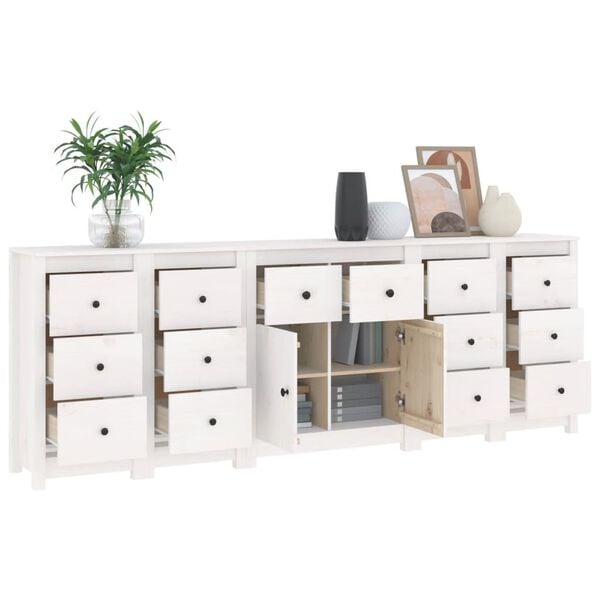 vidaXL Sideboard Wei&szlig; 230x35x80 cm Massivholz Kiefer