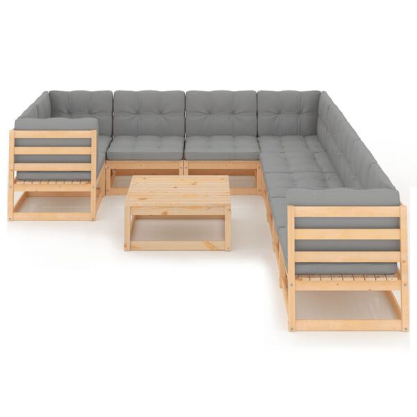 vidaXL 10-tlg. Garten-Lounge-Set mit Kissen Massivholz Kiefer