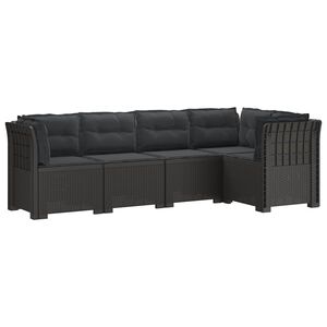 vidaXL 5-Sitzer Gartensofa mit Kissen Rattan-Look PP Hellgrau
