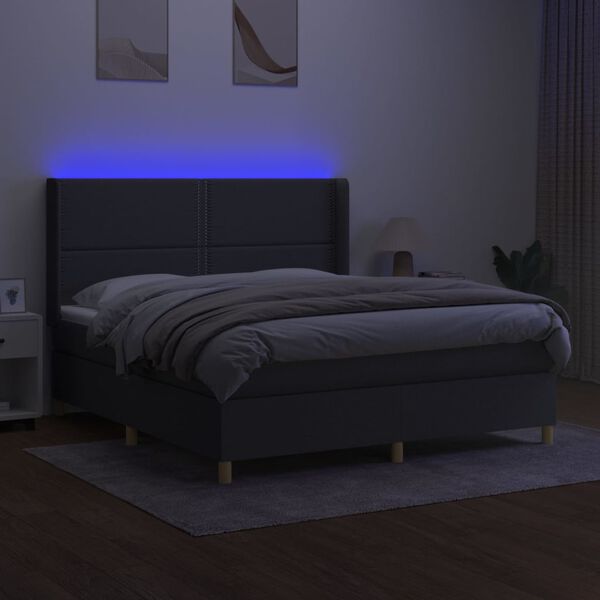 vidaXL Boxspringbett mit Matratze & LED Dunkelgrau 180x200 cm Stoff