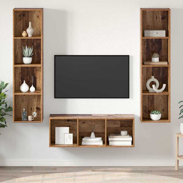 vidaXL TV-Schrankset Wandmontiert 3 pcs Altholz Holzwerkstoff