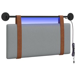 vidaXL H&auml;ngendes Kopfteil Mit LED Licht Hellgrau Antikes PU