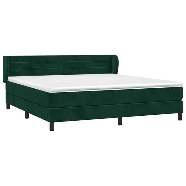 vidaXL Boxspringbett mit Matratze Dunkelgr&uuml;n 160x200 cm Samt