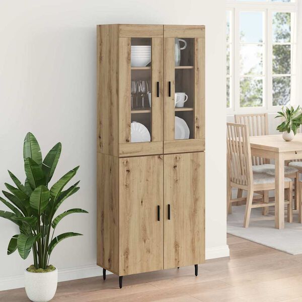 vidaXL Highboard 2 pcs Artisan-Eiche Engineered Wood und Glas