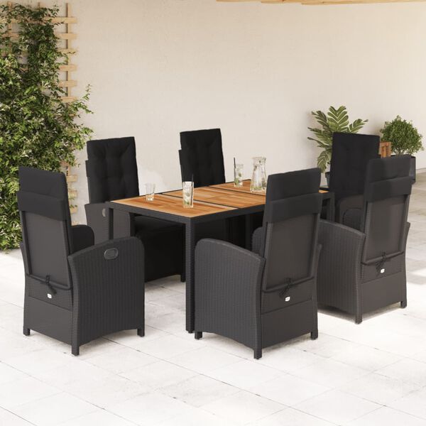 vidaXL 7-tlg. Garten-Essgruppe mit Kissen Schwarz Poly Rattan