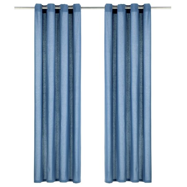 vidaXL Vorh&auml;nge mit Metall&ouml;sen 2 Stk. Baumwolle 140 x 225 cm Blau