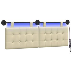 vidaXL H&auml;ngendes Kopfteil Mit LED Licht Creme Kunstleder