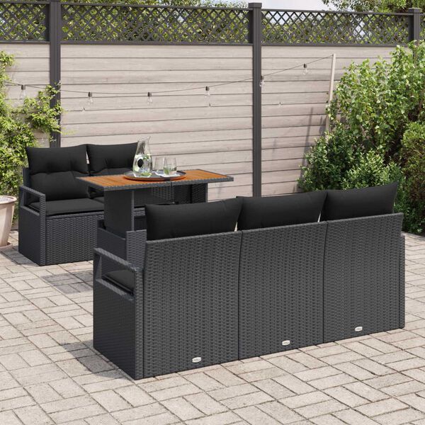 vidaXL Garten-Sofa-Set mit Speicher 6 pcs Schwarz Poly Rattan